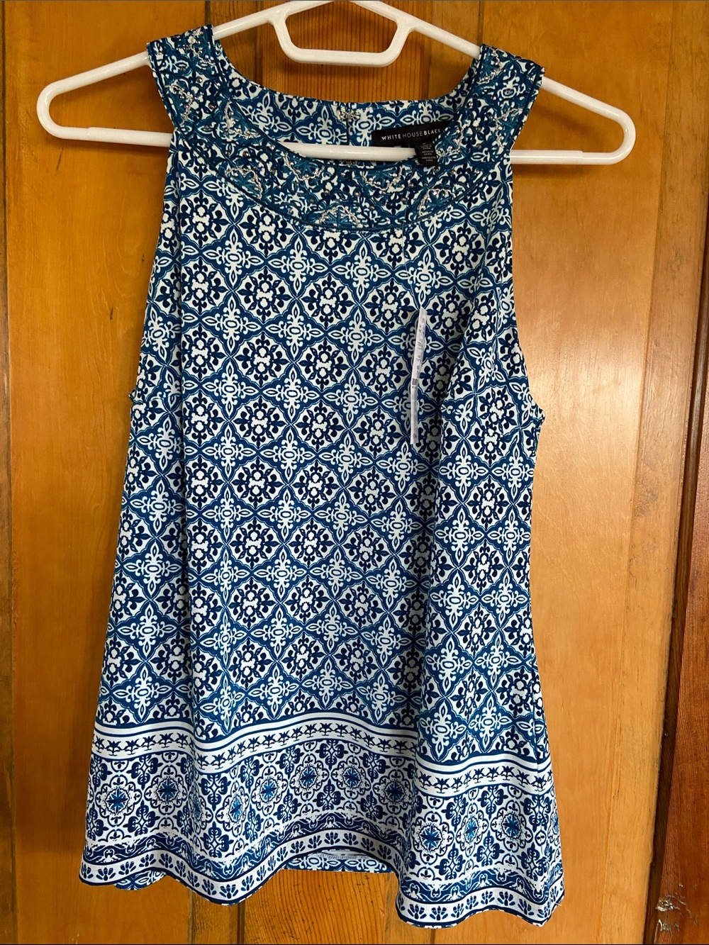 White House Black Market Blue & White Printed Sleeveless Tank